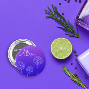 Badge Rond 5 Cm Nom des fleurs de pissenlit blanc violet minimalis