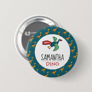 Badge Rond 5 Cm Nom Dino Personnalisé, Dinosaur 6 Cm Insigne Rond