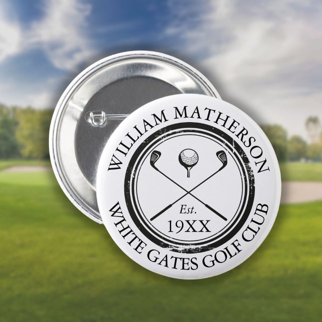 Badge Rond 5 Cm Nom du club de golf personnalisé Timbre rétroactif (Personalized Golf Club Name Golf Retro Stamp Button)