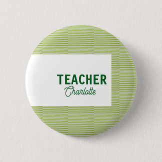 Badge Rond 5 Cm Nom du professeur de bandes blanches et vert citro
