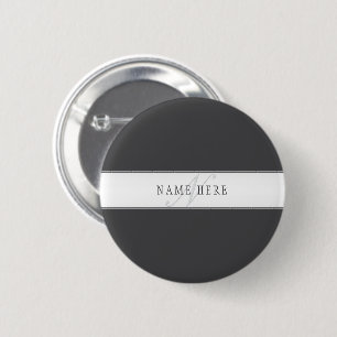 Badge Rond 5 Cm Nom élégant et monogramme   Gris foncé et clair