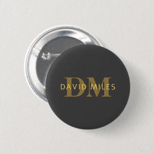 Badge Rond 5 Cm Nom et monogramme élégant   Or et gris foncé