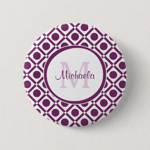 Badge Rond 5 Cm Nom géométrique moderne violet blanc