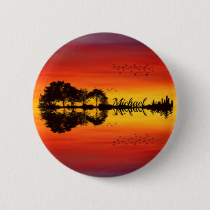 Badge Rond 5 Cm Nom guitariste orange moderne Aquarelle