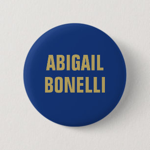 Badge Rond 5 Cm Nom minimaliste personnalisé or bleu gras