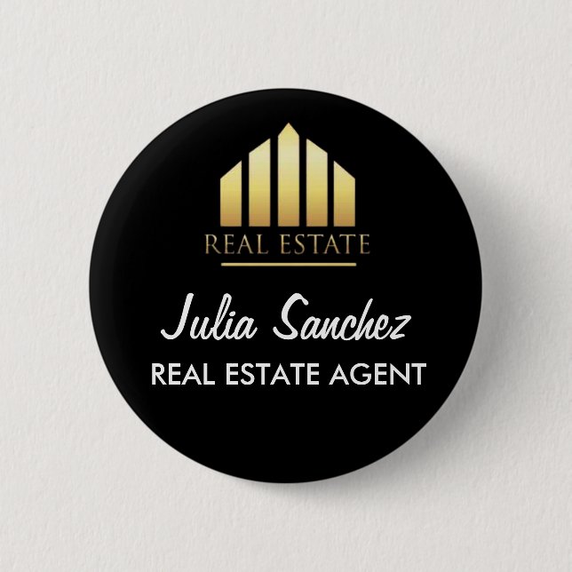 Badge Rond 5 Cm Nom noir personnalisé Agent immobilier Promotionne (Devant)