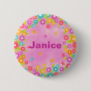 Badge Rond 5 Cm Nom personnalisable de papillon de fleur