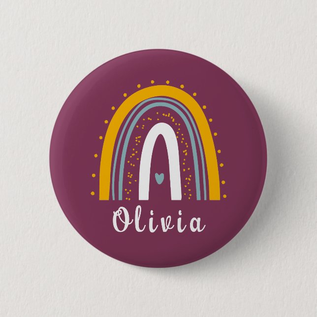 Badge Rond 5 Cm Nom personnalisé avec minimaliste Boho Rainbow (Devant)