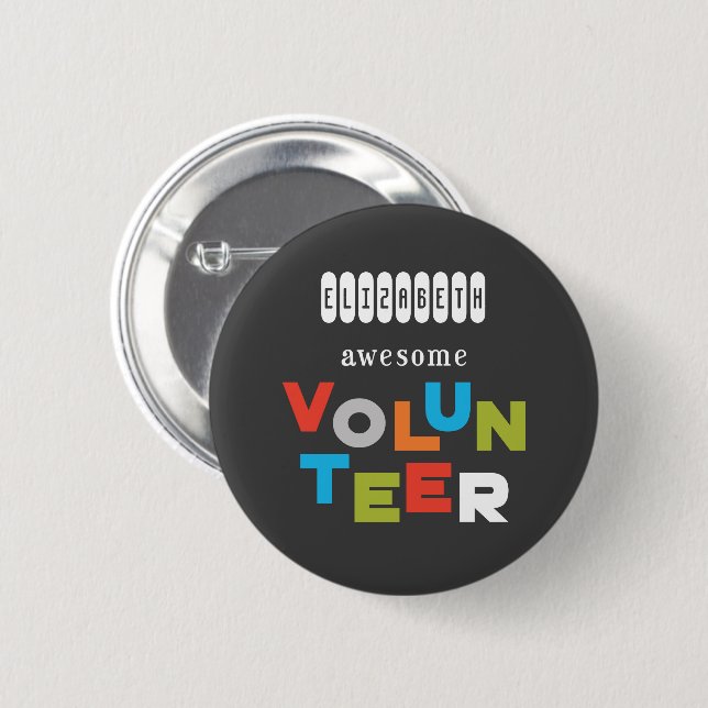 Badge Rond 5 Cm Nom Personnalisé, Awesome Bénévole Appréciation (Devant & derrière)