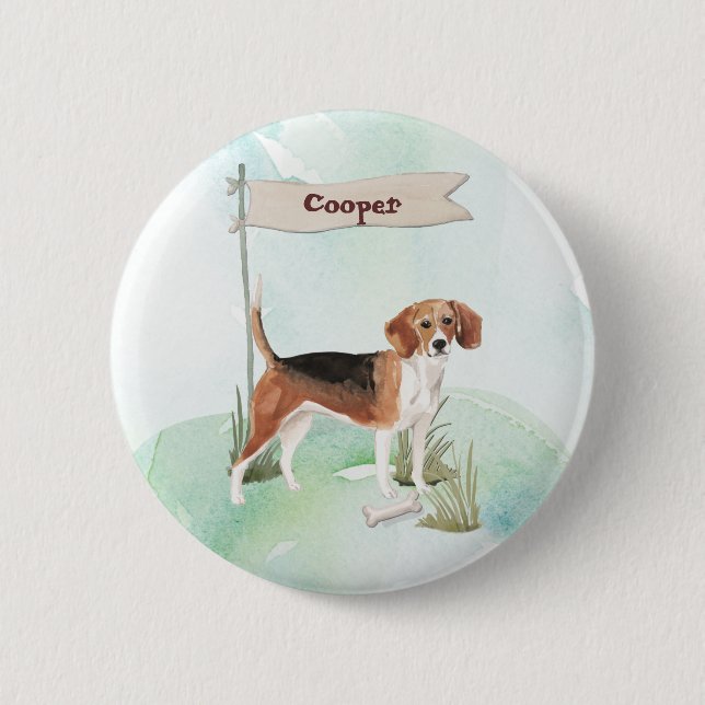 Badge Rond 5 Cm Nom personnalisé Beagle chien animal (Devant)