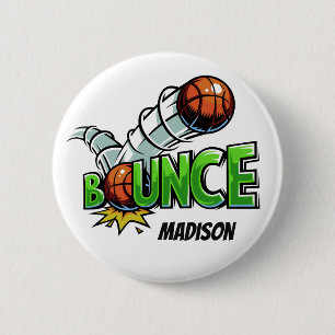 Badge Rond 5 Cm Nom personnalisé BOUNCE Basket Boutons