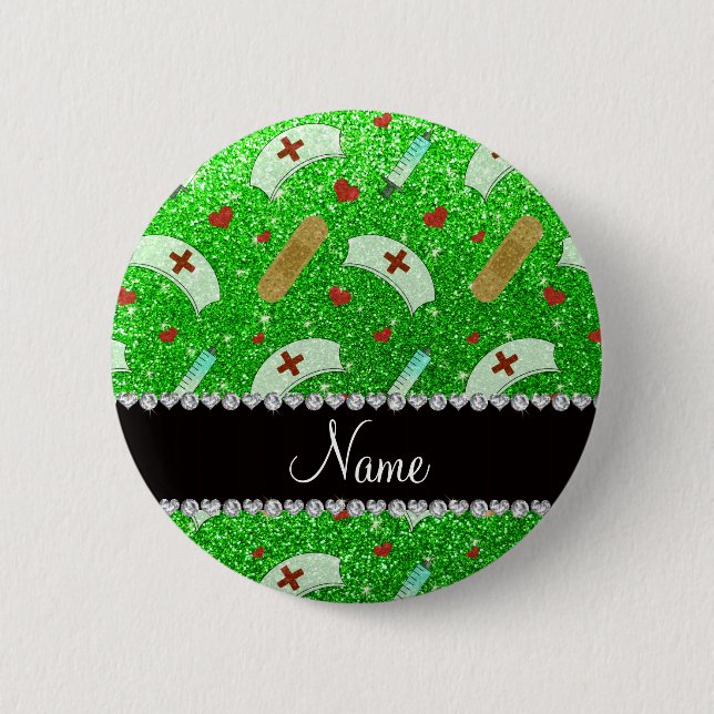 Badge Rond 5 Cm Nom personnalisé chaux vert parties scintillant in (Devant)
