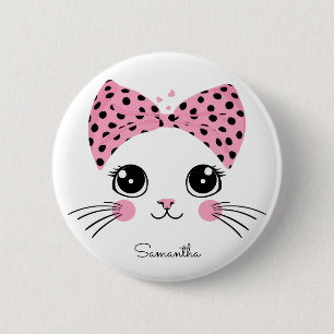 Badge Rond 5 Cm Nom personnalisé Cute face de chat