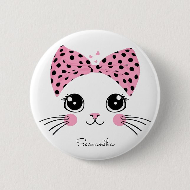 Badge Rond 5 Cm Nom personnalisé Cute face de chat (Devant)