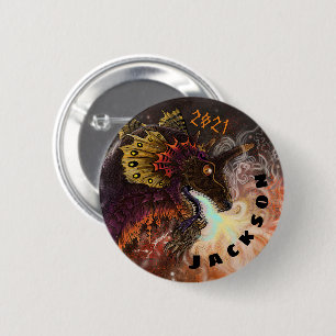 Badge Rond 5 Cm Nom personnalisé du dragon de l'émetteur d'incendi