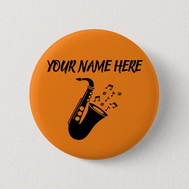 Badge Rond 5 Cm NOM PERSONNALISÉ DU Saxophone (Devant)