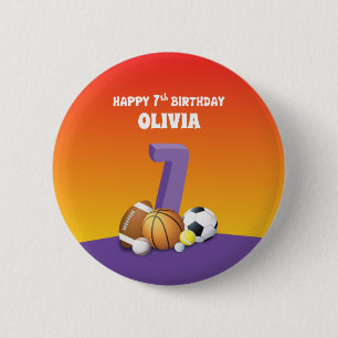 Badge Rond 5 Cm Nom personnalisé Fille 7e anniversaire Ballons de