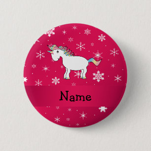 Badge Rond 5 Cm Nom personnalisé flocon de neige rose unicorne