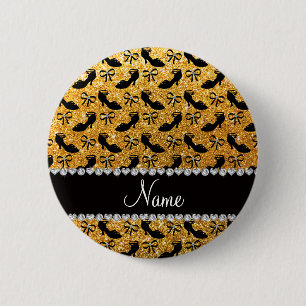 Badge Rond 5 Cm Nom personnalisé jaune parties scintillant fantais