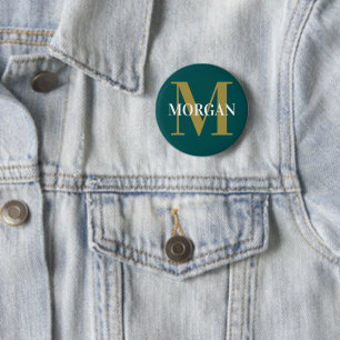 Badge Rond 5 Cm Nom personnalisé Monogram Dark Turquoise