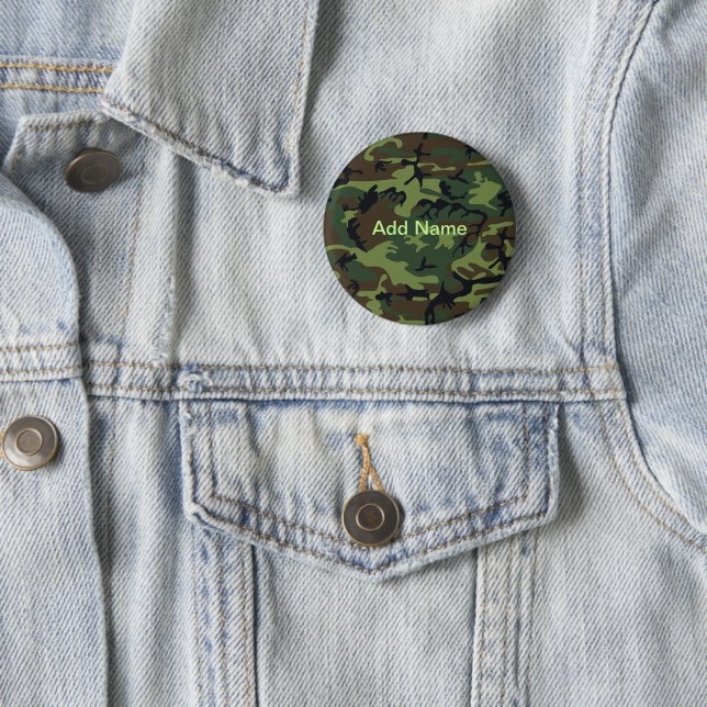 Badge Rond 5 Cm Nom personnalisé Motif camouflage vert militaire (En situation)