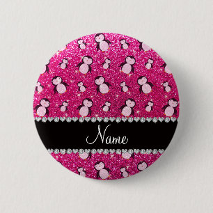 Badge Rond 5 Cm Nom personnalisé neon pingouins de parties scintil