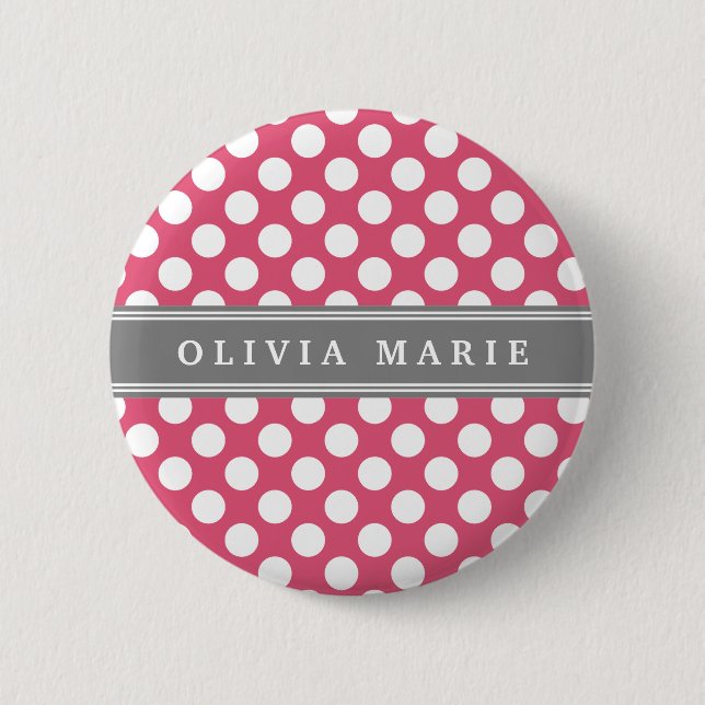 Badge Rond 5 Cm Nom personnalisé Pois rose Motif (Devant)