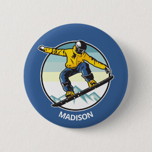 Badge Rond 5 Cm Nom personnalisé SNOWBOARDER