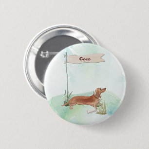 Badge Rond 5 Cm Nom Personnalisé Tan Dachshund Animal Chien