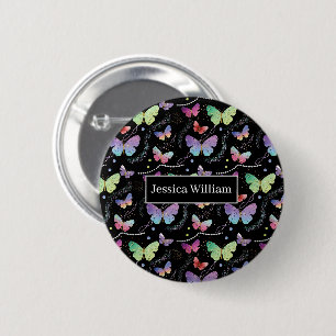 Badge Rond 5 Cm Nom personnel Élégant Papillons violets brillants