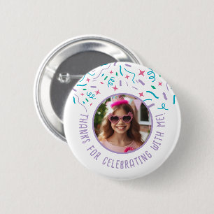 Badge Rond 5 Cm Nom photo personnalisé Confetti Anniversaire Merci