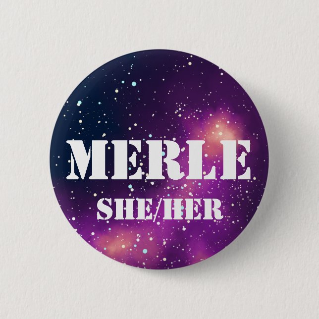Badge Rond 5 Cm Nom ___ + Pronounounours Galaxie personnalisable (Devant)