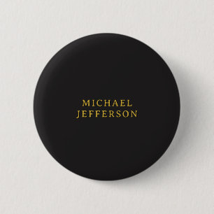 Badge Rond 5 Cm Nom propre minimaliste moderne noir et or