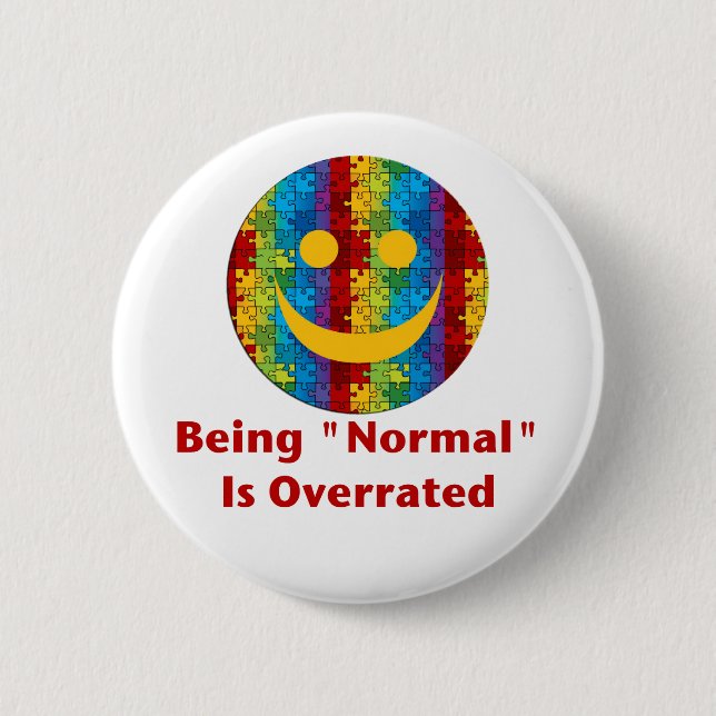 Badge Rond 5 Cm Normale surestimée (rouge/autisme) (Devant)