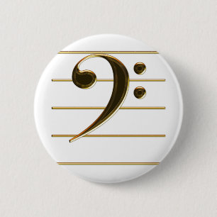Badge Rond 5 Cm Note de musique de clef basse d'or