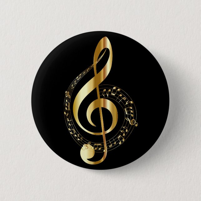 Badge Rond 5 Cm note musicale noire et or (Devant)