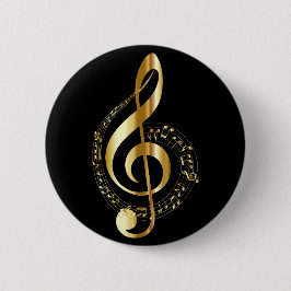 Badge Rond 5 Cm note musicale noire et or