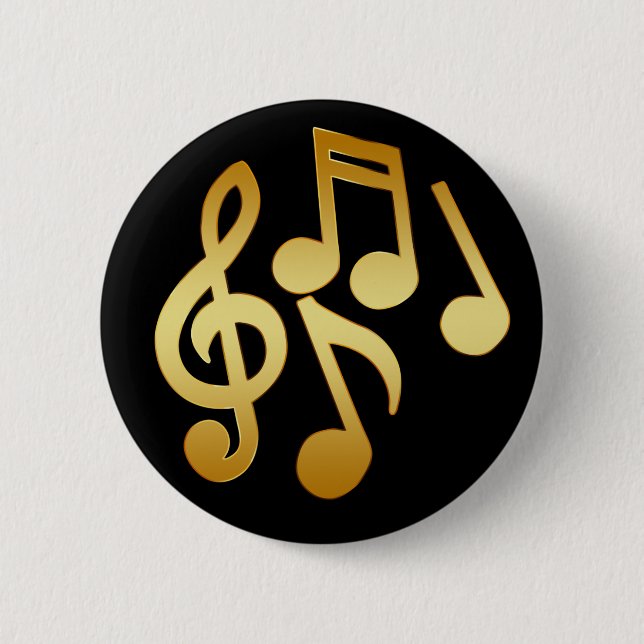 BADGE ROND 5 CM NOTES DE MUSIQUE D'OR (Devant)