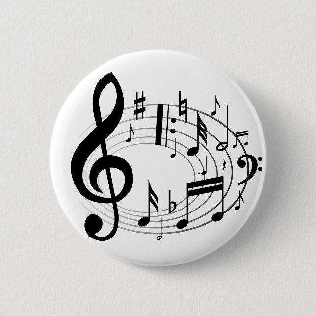 Badge Rond 5 Cm Notes musicales noires en forme ovale (Devant)