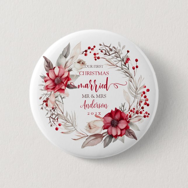 Badge Rond 5 Cm Notre premier mariage de Noël (Devant)