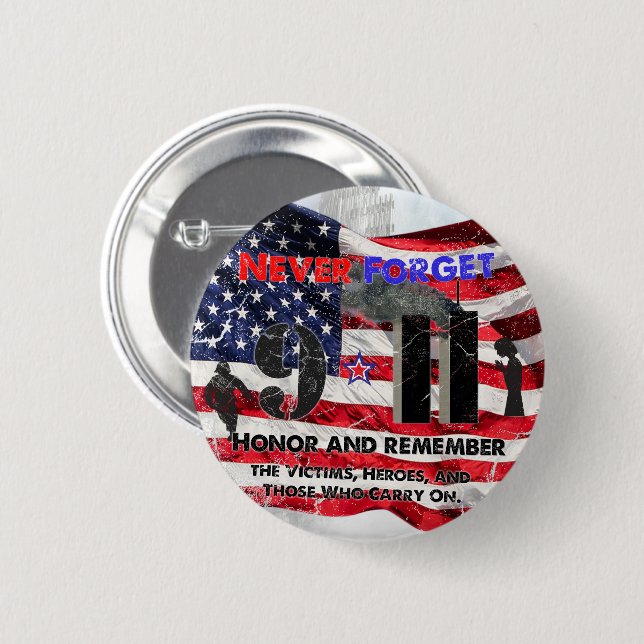 Badge Rond 5 Cm N'oubliez jamais le 11 septembre (Devant & derrière)