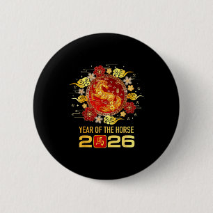 Badge Rond 5 Cm Nouvel An chinois 2026 Année du Cheval Bonne Année