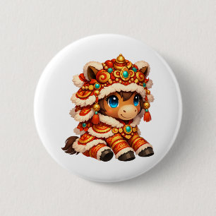 Badge Rond 5 Cm Nouvel An Chinois Cheval 2026 Zodiaque