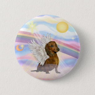Badge Rond 5 Cm Nuages - Angel Dachshund Brown/Rouge