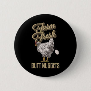 Badge Rond 5 Cm Nuggets de fesses frais de la ferme Drôle de poule