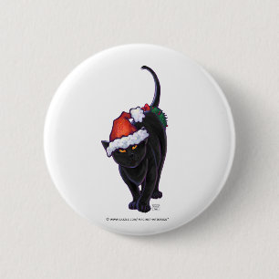 Badge Rond 5 Cm Nuit étoile Noir Chat Noël