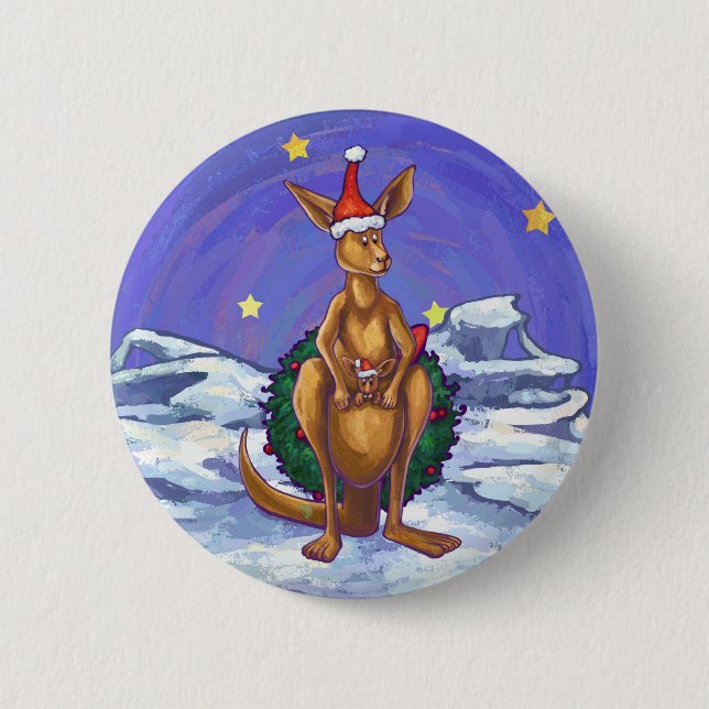 Badge Rond 5 Cm Nuit étoilée de Noël Kangaroo (Devant)