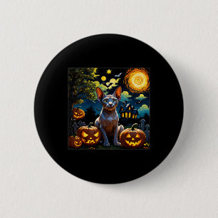 Badge Rond 5 Cm Nuit étoilée éffrayante Halloween Sphynx