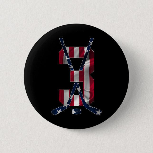 Badge Rond 5 Cm Numéro 3 Ans Hockey sur glace 3e Anniversaire  (Devant)