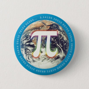Badge Rond 5 Cm Numéro Pi sur Terre - Bouton Maths